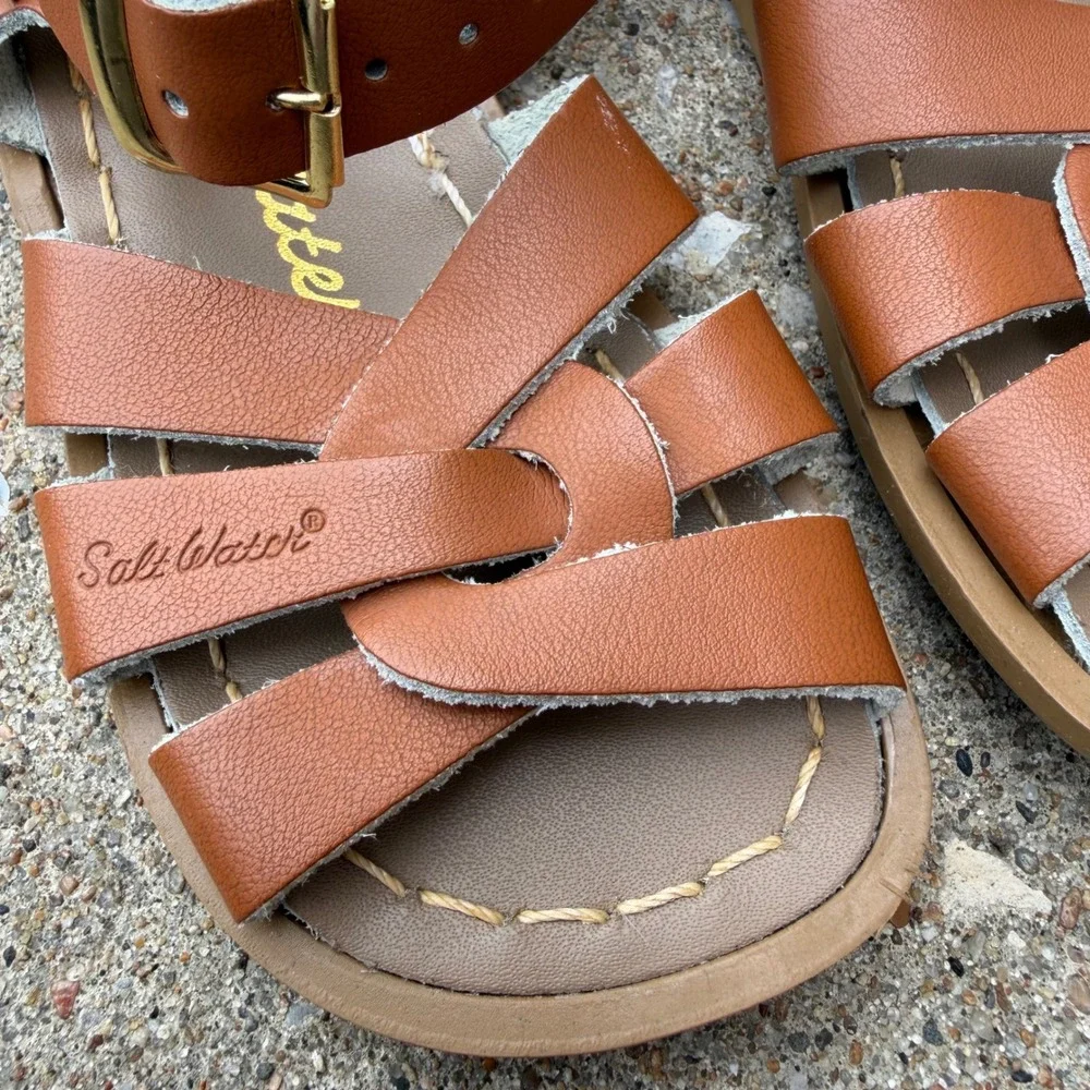 Salt Water Sandals by Hoy Original Tan Leather Toddler Kids Size 6 Strappy Shoes